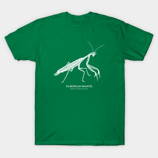 European Mantis design with Common and Latin Names T-Shirt by Green Paladin